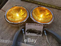 New 12 Volt Amber Small Vintage Style Fog Lights With Fog Cap And Gray Bracks