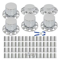 New 33mm Chrome Flat Top Hub Cover Kit Lug Nut Wheel Axle Covers for Semi Truck