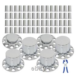 New 33mm Chrome Flat Top Hub Cover Kit Lug Nut Wheel Axle Covers for Semi Truck