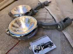 New 6 Volt Clear Small Vintage Style Fog Lights With Fog Cap @ Gray Bracks