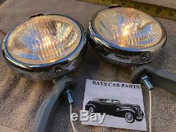 New 6 Volt Clear Small Vintage Style Fog Lights With Fog Cap @ Gray Bracks