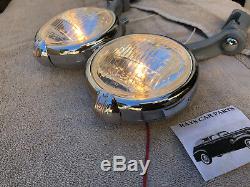 New 6 Volt Clear Small Vintage Style Fog Lights With Fog Cap @ Gray Bracks