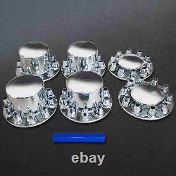 New Chrome Axle Cover Kit With Round Hub Cap Front & Rear 33mm Lug Nuts Semi Truck