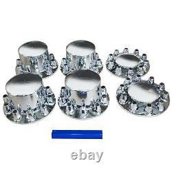 New Chrome Axle Cover Kit With Round Hub Cap Front & Rear 33mm Lug Nuts Semi Truck