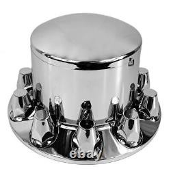 New Chrome Axle Cover Kit With Round Hub Cap Front & Rear 33mm Lug Nuts Semi Truck