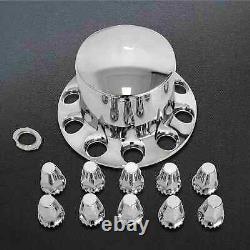 New Chrome Axle Cover Kit With Round Hub Cap Front & Rear 33mm Lug Nuts Semi Truck