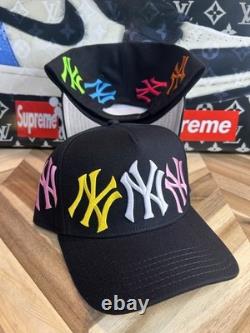 New York Yankees All Over Logo Grateful Dead Hat Cap Truck Snap Back Rare Rare