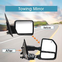 Pair Tow Mirrors Power Heated Fits 2004-14 Ford F150 Left+Right Side Chrome Cap