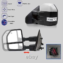 Pair Towing Mirrors Power Turn Signal For 2004-2014 Ford F150 Pickup Chrome Cap