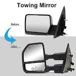 Pair Towing Mirrors Power Turn Signal For 2004-2014 Ford F150 Pickup Chrome Cap