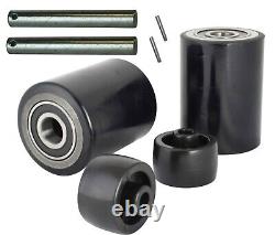 Pallet Jack/Truck Poly Wheels Full Set with Axles, Bearings, Entry Rollers, Caps