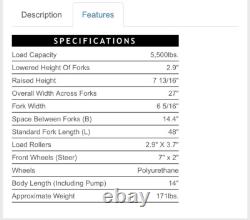 Pallet Truck 5500 Lb Cap 27x48 Single Poly