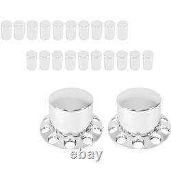 Rear 2 Chrome Plastic Axle Cover with 33mm Screw-On Lug Nut Cover for Semi Trucks