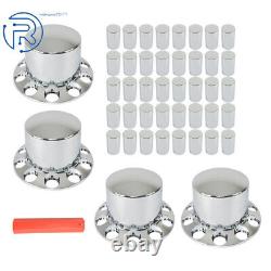 Semi Truck 4×Rear 33mm Chrome Wheel Axle Covers with Flat Head Hub Caps Lug Nuts