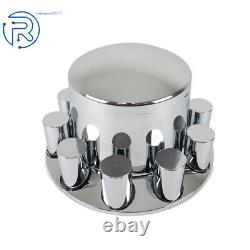 Semi Truck 4×Rear 33mm Chrome Wheel Axle Covers with Flat Head Hub Caps Lug Nuts