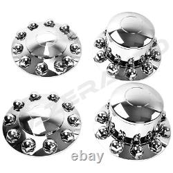Semi Truck Chrome 22.5+24 Front+Rear Wheel Center Hub Cap 10 Lug Dome nut Axle