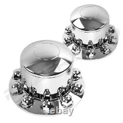 Semi Truck Chrome 22.5+24 Front+Rear Wheel Center Hub Cap 10 Lug Dome nut Axle