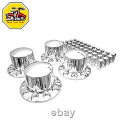 Semi Truck Chrome Rear Wheel Axle Cover Hub Cap 33mm Thread-On Lug Nuts Set of 4