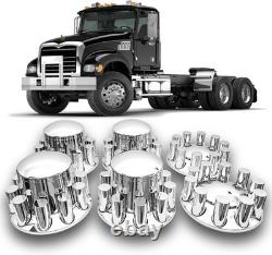 Semi Truck Front & Rear Chrome Axle Cover Set with Cylinder Hub Cap 33mm Lug Nuts