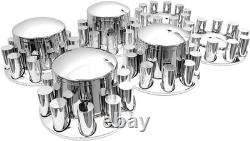 Semi Truck Front & Rear Chrome Axle Cover Set with Cylinder Hub Cap 33mm Lug Nuts