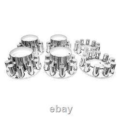 Semi Truck Front & Rear Chrome Axle Cover Set with Cylinder Hub Cap 33mm Lug Nuts