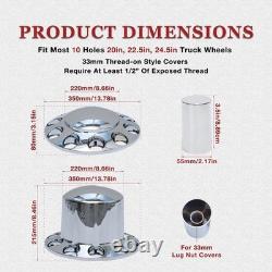 Semi Truck Front & Rear Chrome Axle Cover Set with Cylinder Hub Cap 33mm Lug Nuts