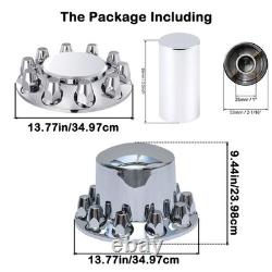 Semi Truck Front & Rear Chrome Axle Cover Set with Cylinder Hub Cap 33mm Lug Nuts