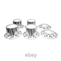 Semi Truck Front & Rear Chrome Axle Cover Set with Cylinder Hub Cap 33mm Lug Nuts