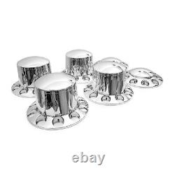 Semi Truck Front & Rear Chrome Axle Cover Set with Cylinder Hub Cap 33mm Lug Nuts