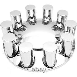 Semi Truck Front & Rear Chrome Axle Cover Set with Cylinder Hub Cap 33mm Lug Nuts