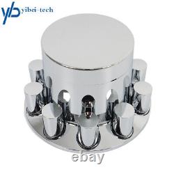 Semi Truck Front & Rear Chrome Wheel Axle Cover Hub Cap 33mm Lug Nuts Thread-On