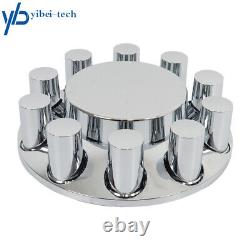 Semi Truck Front & Rear Chrome Wheel Axle Cover Hub Cap 33mm Lug Nuts Thread-On