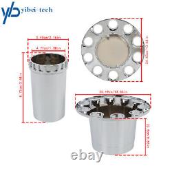 Semi Truck Front & Rear Chrome Wheel Axle Cover Hub Cap 33mm Lug Nuts Thread-On