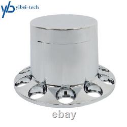 Semi Truck Front & Rear Chrome Wheel Axle Cover Hub Cap 33mm Lug Nuts Thread-On