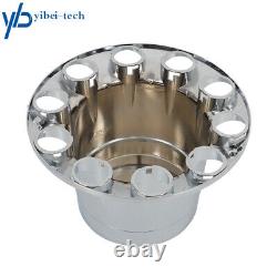 Semi Truck Front & Rear Chrome Wheel Axle Cover Hub Cap 33mm Lug Nuts Thread-On