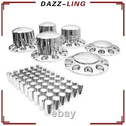 Semi Truck Front & Rear Wheel Axle Covers withCylinder Hub Cap 33mm Chrome Lug Nut