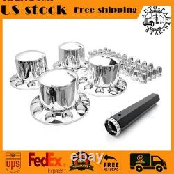 Semi Truck Rear 33mm Chrome Wheel Axle Hub Caps Covers with Lug Nuts