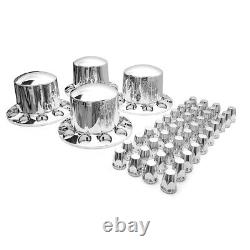 Semi Truck Rear 33mm Chrome Wheel Axle Hub Caps Covers with Lug Nuts