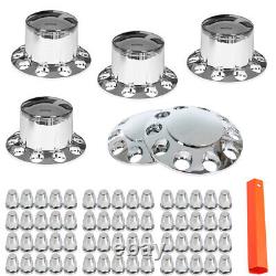Semi Truck Rear & Front Chrome Wheel Axle Cover Hub Cap 33mm Lug Nuts Thread-On