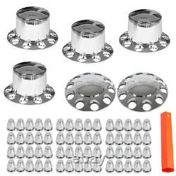 Semi Truck Rear & Front Chrome Wheel Axle Cover Hub Cap 33mm Lug Nuts Thread-On