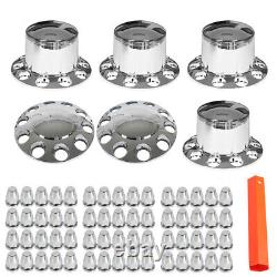 Semi Truck Rear & Front Chrome Wheel Axle Cover Hub Cap 33mm Lug Nuts Thread-On