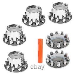 Semi Truck Rear & Front Chrome Wheel Axle Cover Hub Cap 33mm Lug Nuts Thread-On