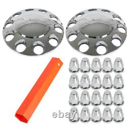 Semi Truck Rear & Front Chrome Wheel Axle Cover Hub Cap 33mm Lug Nuts Thread-On