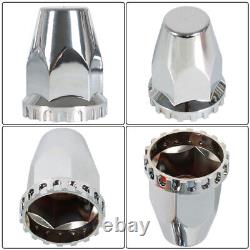 Semi Truck Rear & Front Chrome Wheel Axle Cover Hub Cap 33mm Lug Nuts Thread-On