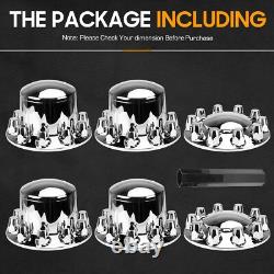 Semi Truck Wheel Kit Axle Cover 33mm Lug Front + Rear Complete Chrome Hub Cover