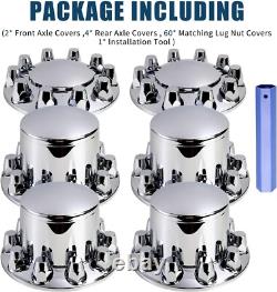 Semi Truck Wheel Kit Axle Cover 33mm Lug Front + Rear Complete Chrome Hub Cover