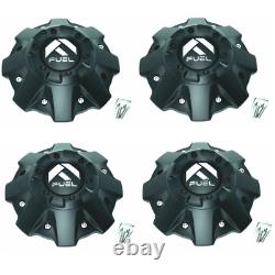 Set of 4 Fuel Offroad Flat Black Truck Wheel 8 Center Hub Cap 5/6 Lug 1001-63B