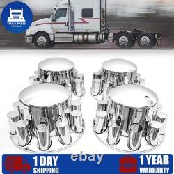 Set of 4 Semi Truck Chrome Axle Cover With 33mm Thread-On Cylinder Nut Covers Set