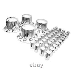 Set of 4 Semi Truck Chrome Axle Cover With 33mm Thread-On Cylinder Nut Covers Set