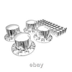 Set of 4 Semi Truck Chrome Axle Cover With 33mm Thread-On Cylinder Nut Covers Set